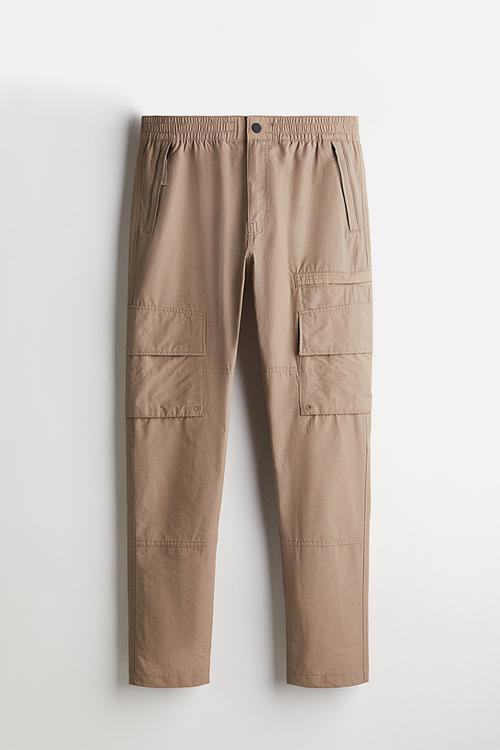 Regular fit twill cargo trousers - dark beige 