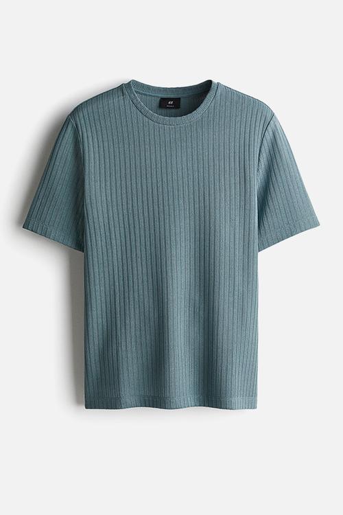 Regular fit rib-knit T-shirt - turquoise