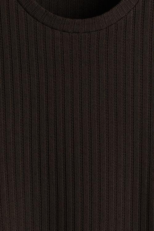 Regular fit rib-knit T-shirt - dark brown