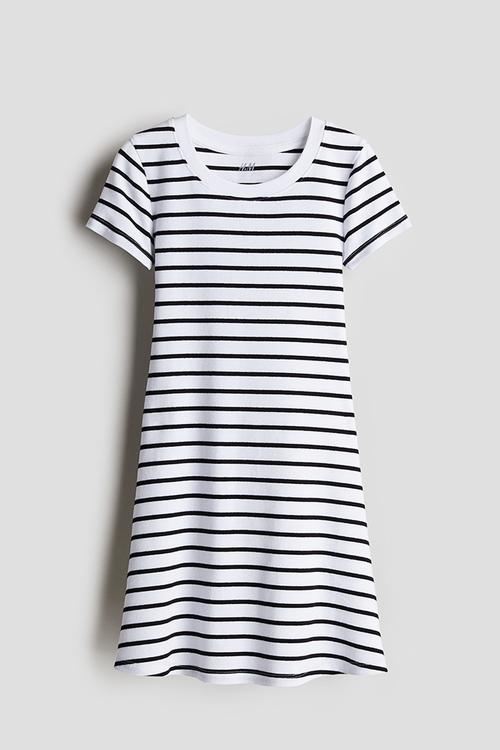 Short-sleeved jersey dress - white/striped 