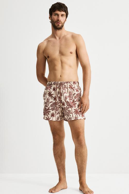 Patterned swim shorts - beige palm trees