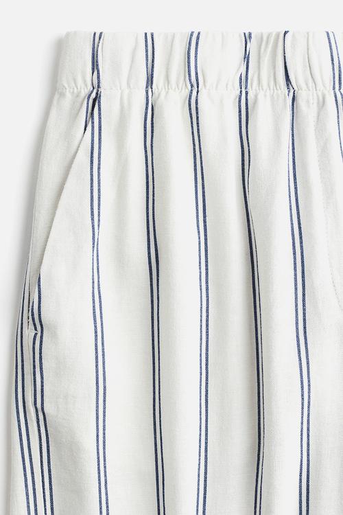 Wide linen-blend trousers - white & blue striped