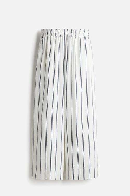 Wide linen-blend trousers - white & blue striped