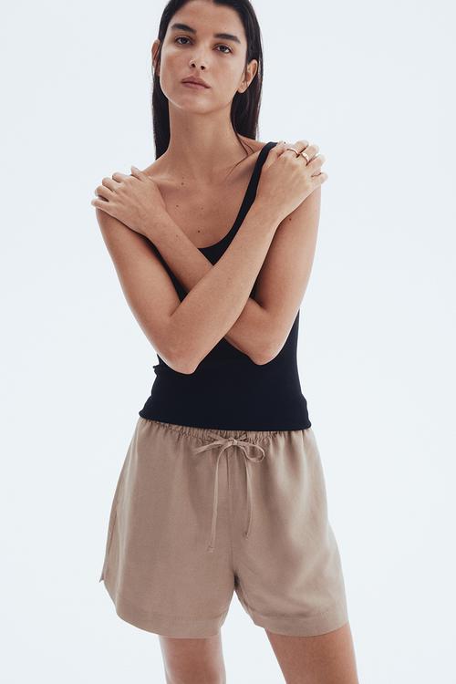 Linen-blend drawstring shorts - dark beige