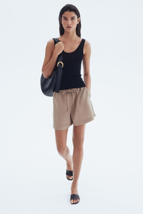 Linen-blend drawstring shorts - dark beige
