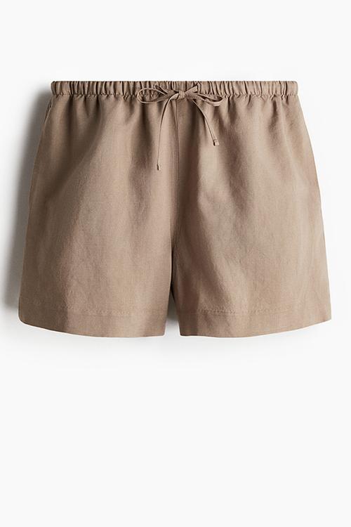 Linen-blend drawstring shorts - dark beige