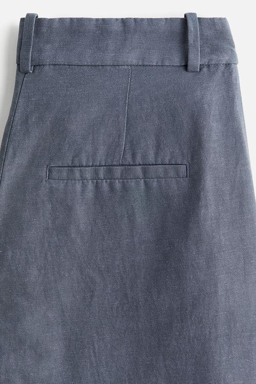 Wide linen-blend trousers - steel blue