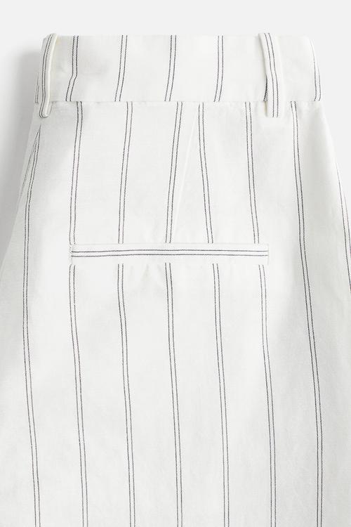 Wide linen-blend trousers - white striped