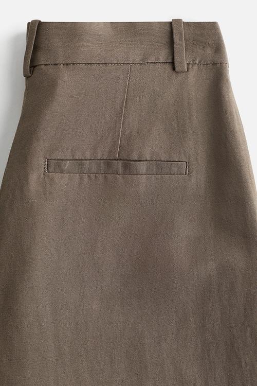 Wide linen-blend trousers - dark beige