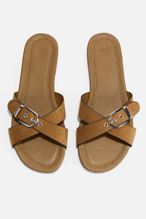 Crossover-strap sandals - beige