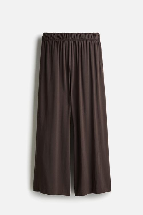 Cropped pull-on trousers - brown