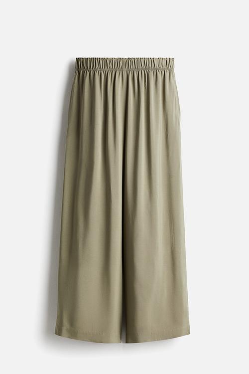Cropped pull-on trousers - light khaki green 