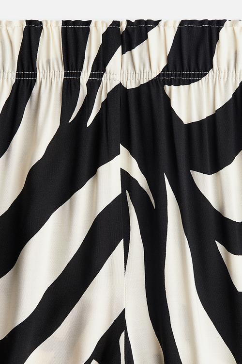 Cropped pull-on trousers - cream/black patterned