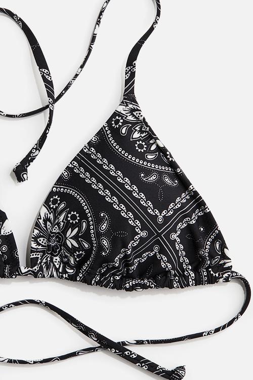 Padded triangle bikini top - black,multi