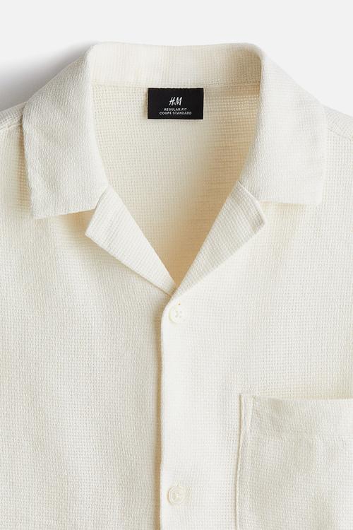 Regular fit textured resort shirt - cream 