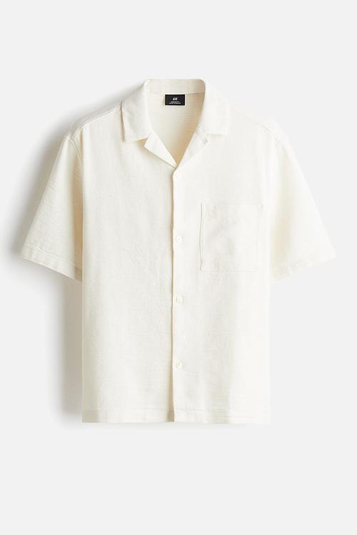 Regular fit textured resort shirt - cream 