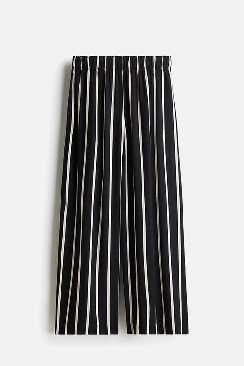Cropped pull-on trousers - black/striped