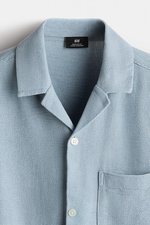 Regular fit textured resort shirt - light blue 