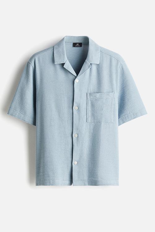 Regular fit textured resort shirt - light blue 