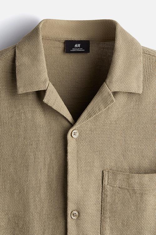 Regular fit textured resort shirt - green