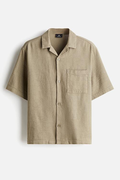 Regular fit textured resort shirt - green