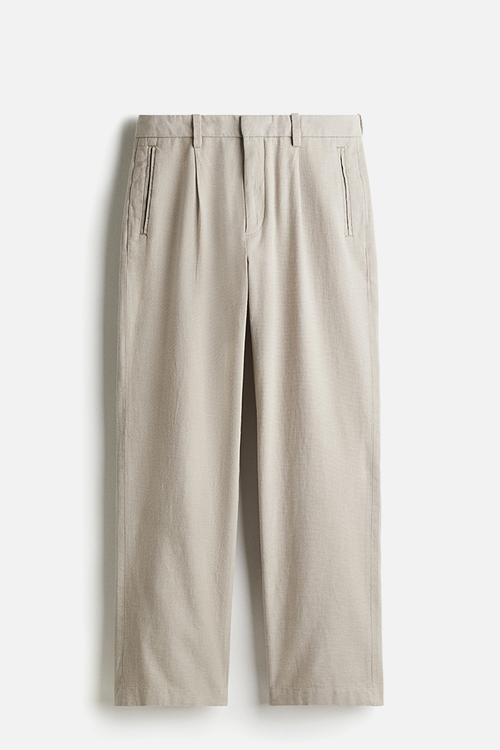 Relaxed fit linen-blend trousers - beige