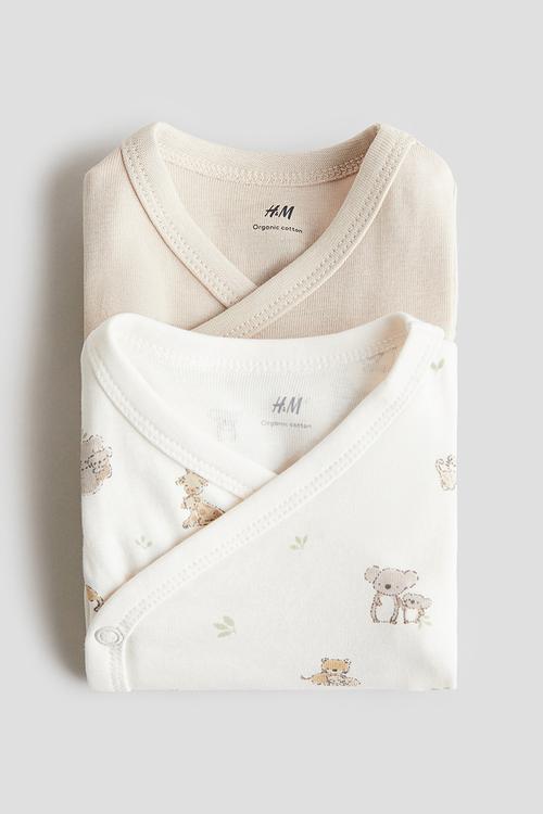 2-Pack wrapover bodysuits - light beige/animals 