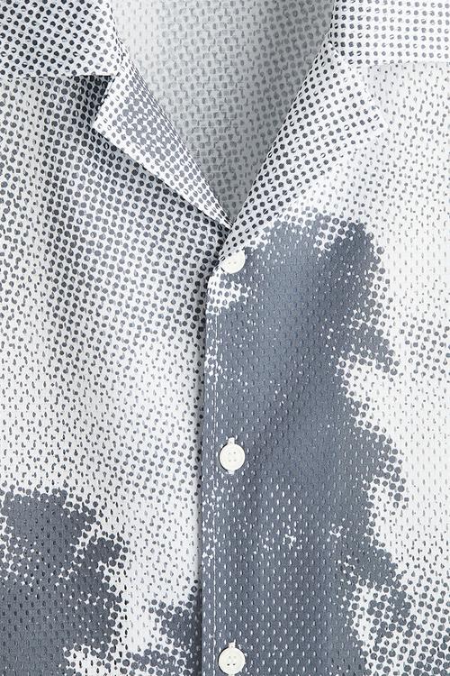 Loose fit mesh resort shirt - grey palm trees