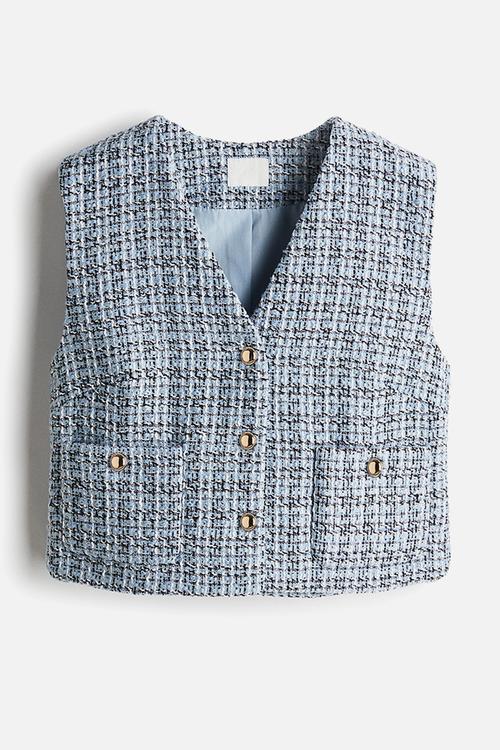 Bouclé waistcoat - light blue checked 