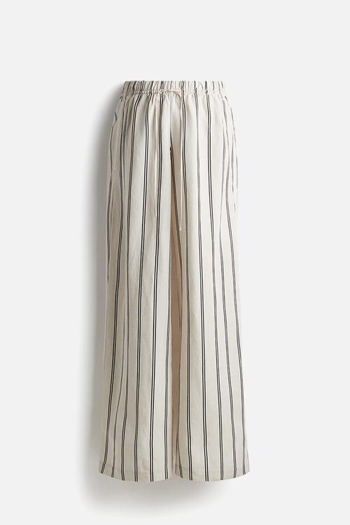 Mama before & after linen-blend trousers - light beige/striped