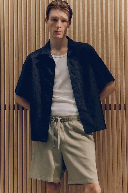 Relaxed fit linen-blend shorts - khaki green