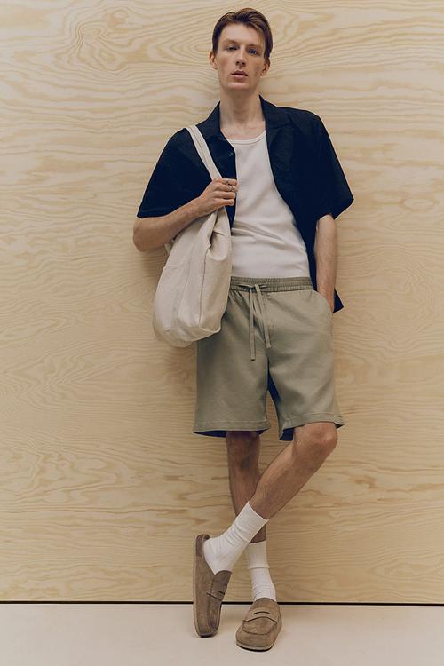 Relaxed fit linen-blend shorts - khaki green