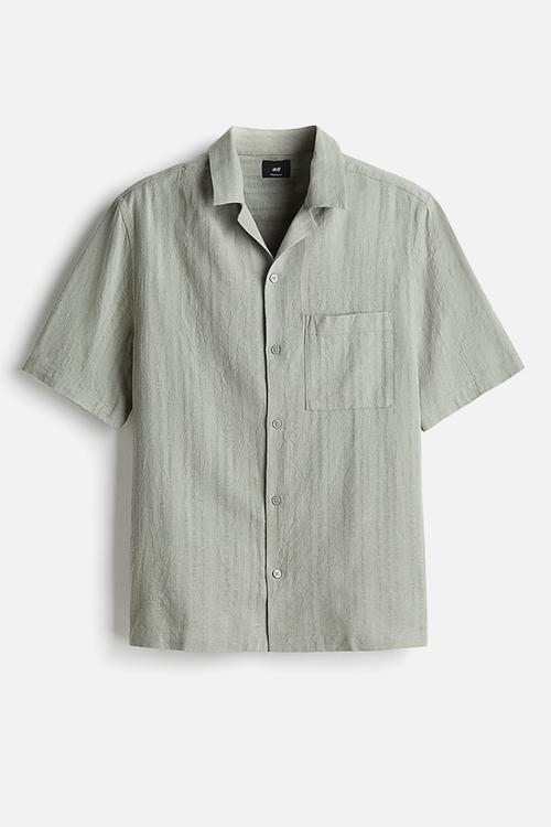 Regular fit linen-blend resort shirt - sage green