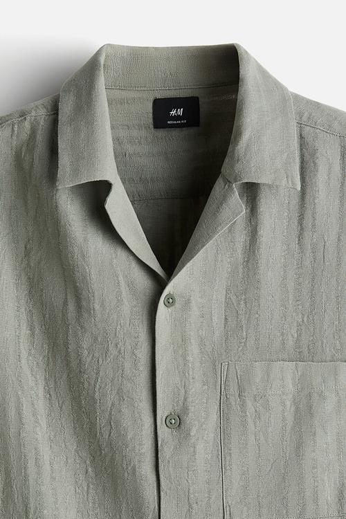 Regular fit linen-blend resort shirt - sage green
