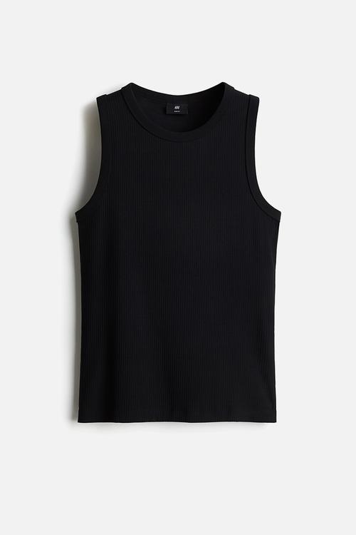 Slim fit ribbed vest top - black