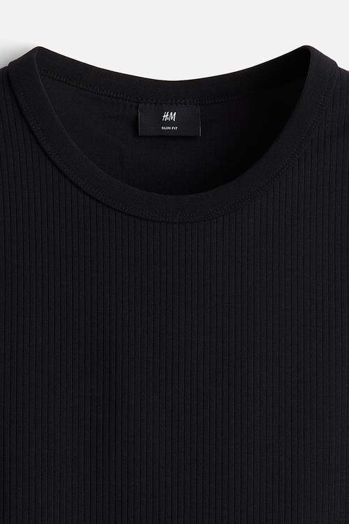 Slim fit ribbed vest top - black