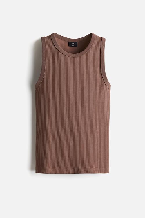 Slim fit ribbed vest top - light brown
