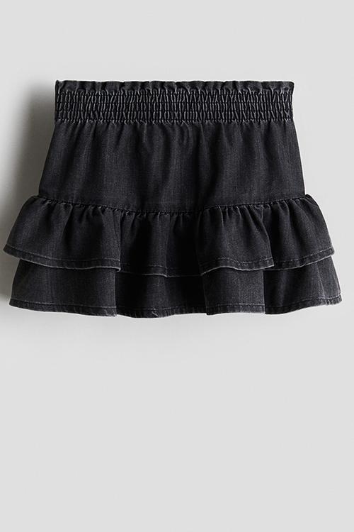 Tiered denim skirt - black