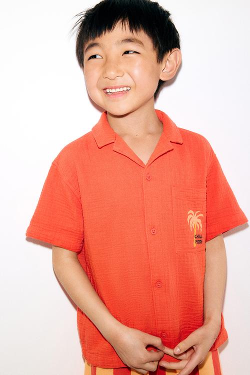 Cotton muslin resort shirt - orange/chill mode 