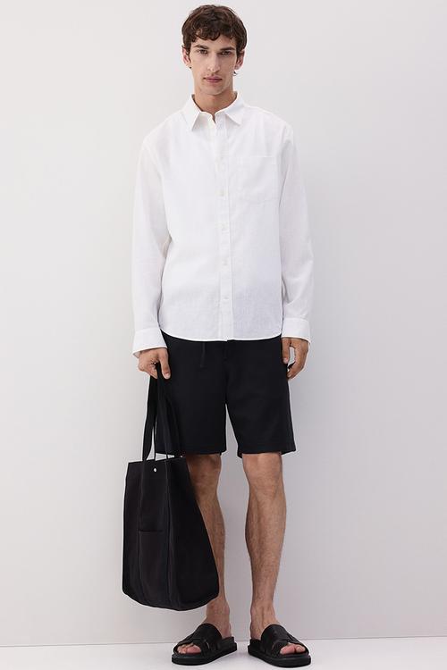 Regular fit linen-blend shirt - white