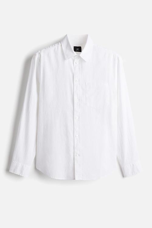 Regular fit linen-blend shirt - white