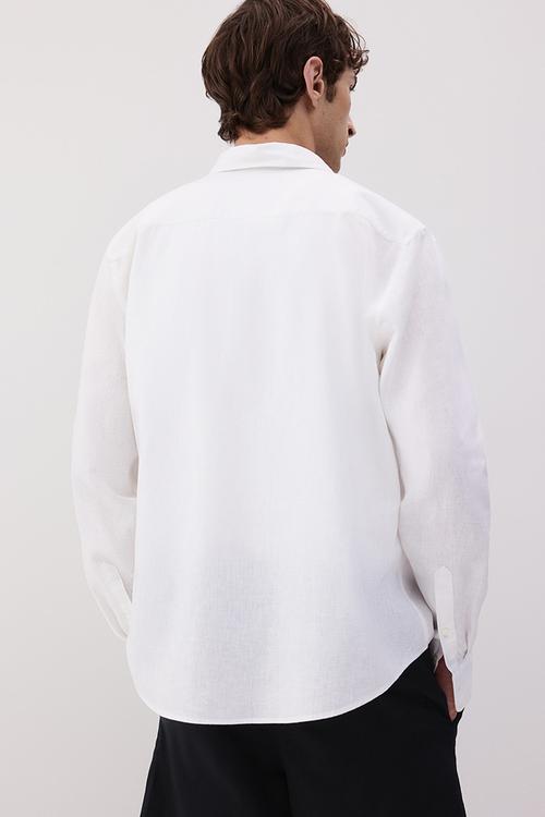 Regular fit linen-blend shirt - white