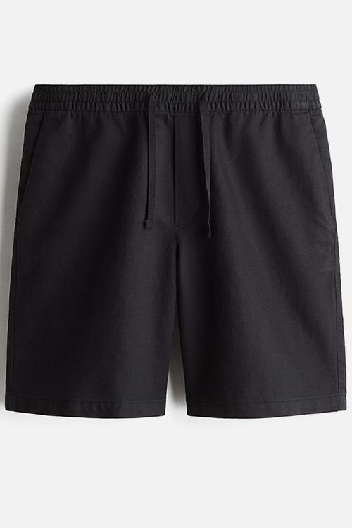 Relaxed fit linen-blend shorts - black