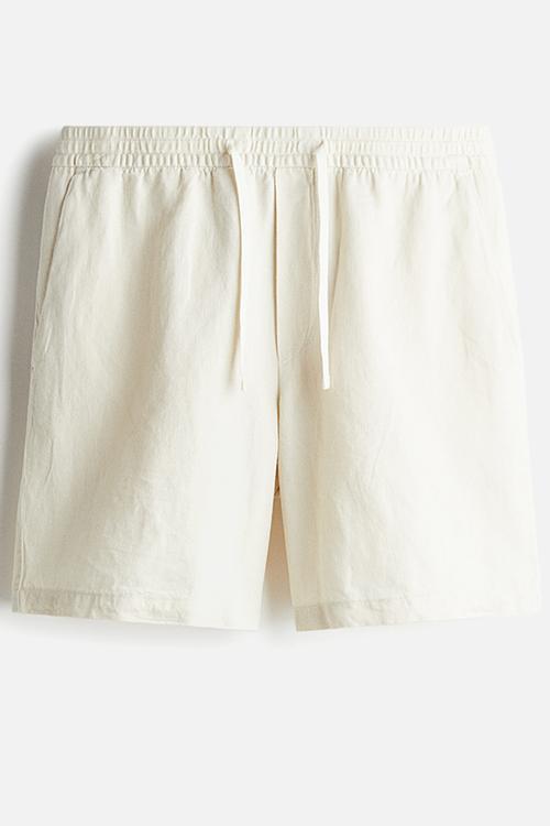 Relaxed fit linen-blend shorts - cream 