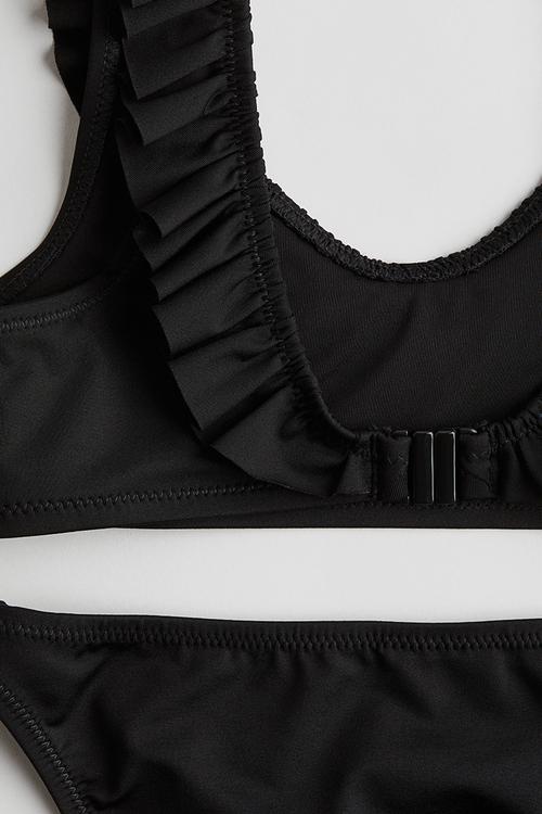 Frill-trimmed bikini - black