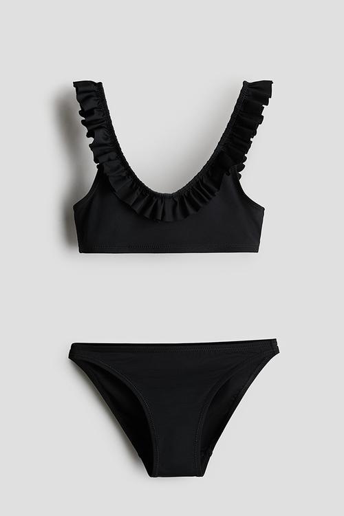 Frill-trimmed bikini - black