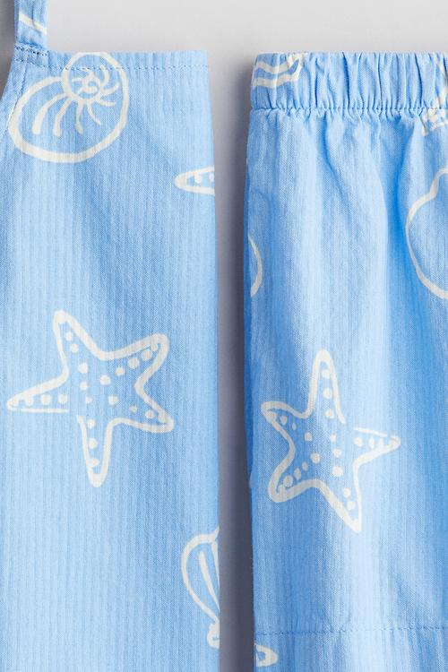 2-piece cotton strappy top and shorts set - light blue/patterned 