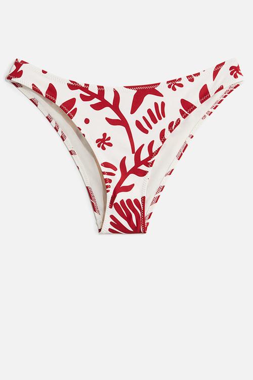 Cheeky bikini bottoms - white & dark red patterned