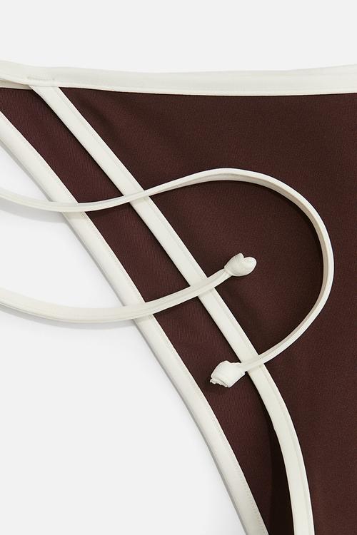 Tie tanga bikini bottoms - dark brown & white