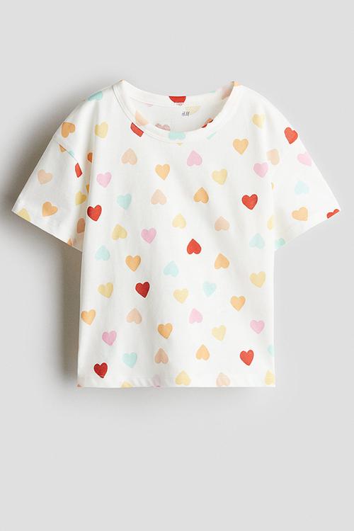 Printed jersey top - white/hearts 